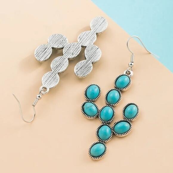 NEW Boho Turquoise Beaded Cactus Drop Earrings French Wire Hook Clay Drop A0138 - Picture 6 of 15